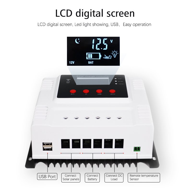 12V 24V/48V Automatic Battery Regulators Charger 10A 20A 30A 40A 50A 60A Dual USB PWM Solar Charge Controllers with WIFI APP