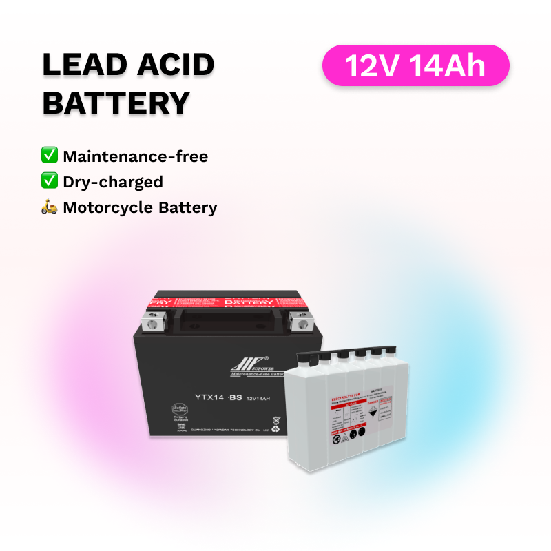 12V 14Ah lead acid battery OEM motorcycle dry-charged maintenance-free battery SUPOWER YTX14-BS