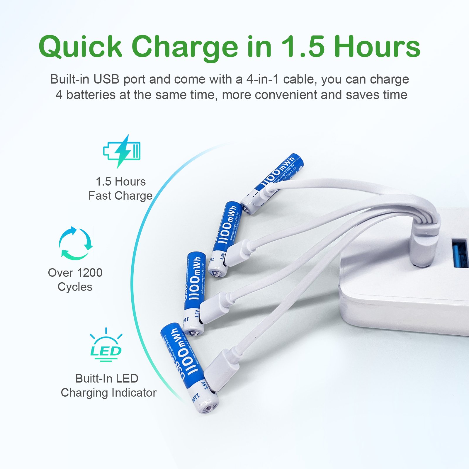 Wholesale 1.5v type c rechargeable batteries usb aaa lithium ion battery with Charging Cable