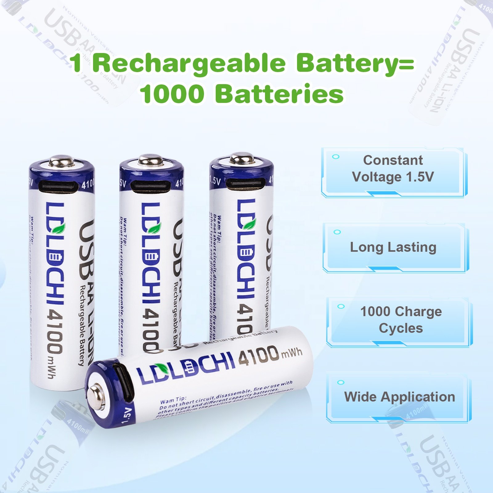 LDLDCHI Manufacturer 1.5V AA 4100mWh Large capacity smart lock toys small appliances USB rechargeable lithium ion battery