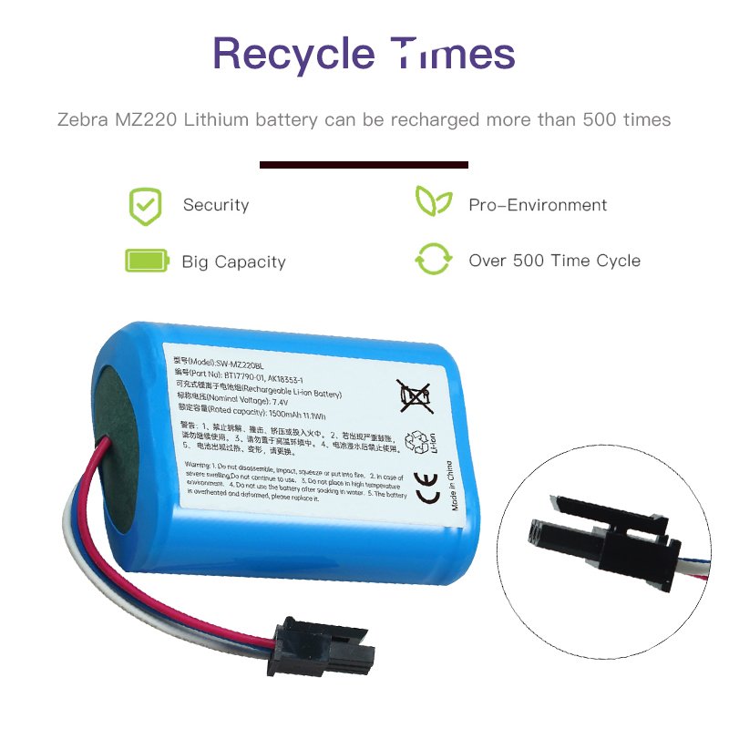 Li-ion polymer Battery for zebra mz220 mz320 mx420l Label Printer 1500mAh 7.4V lithium ion battery for printer