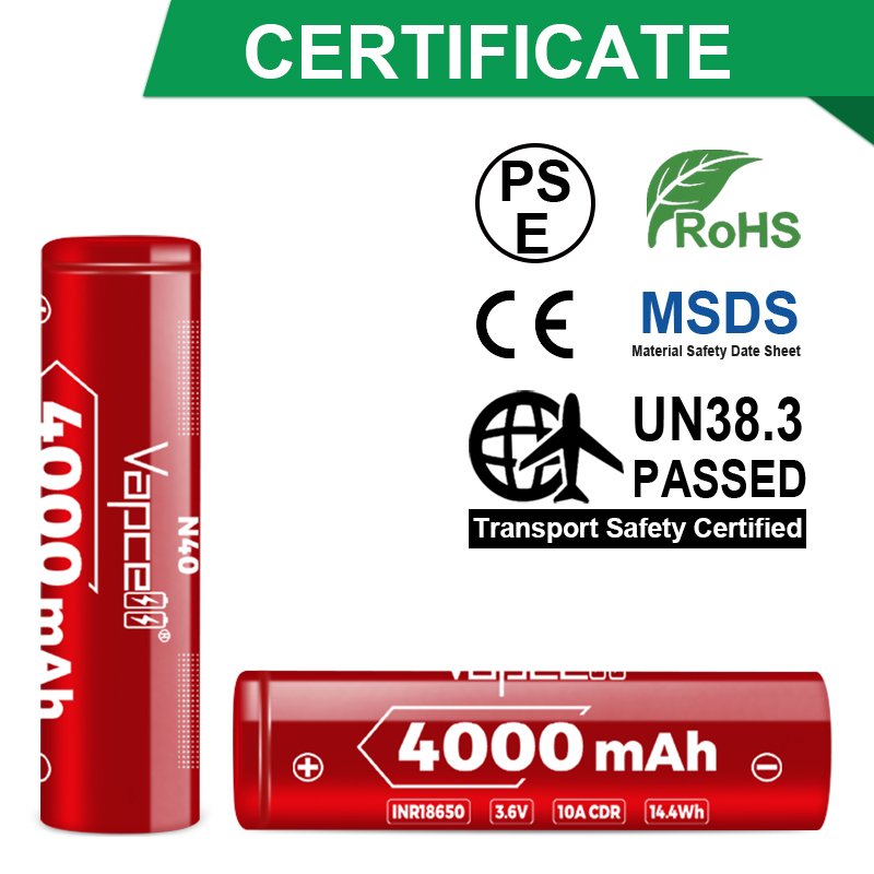 Rechargeable Batteries Lithium Ion VAPCELL 18650 4000mah 10a N40 3.6v Inr18650 3.7V Rechargeable Battery
