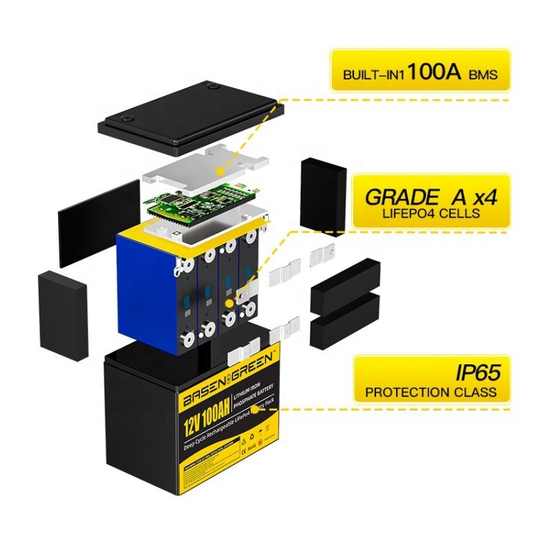 12V 100A 200AH LiFePo4 Prismatic Hlithium ion battery pack for household or outdoor energy storage