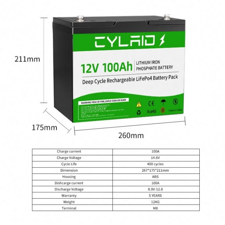 Cylaid Long Life Rechargeable LiFePo4 Battery Pack 12v 300AH 100Ah 200Ah 400Ah Waterproof Heating Li-Ion Battery