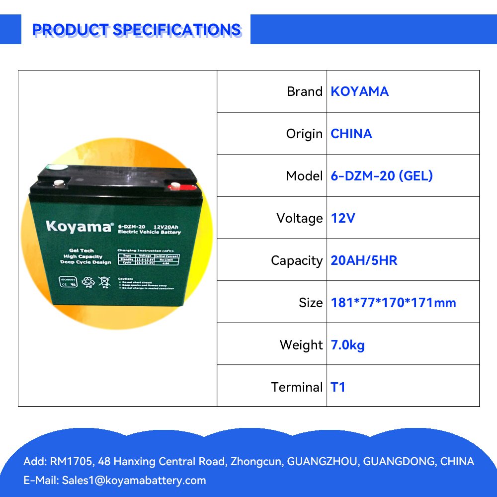 Deep Cycle 12V 20Ah 6-DZM-20 Rechargeable Maintenance Free Sealed AGM GEL Lead Acid Batteries for Motorcycle/electric bike/golf