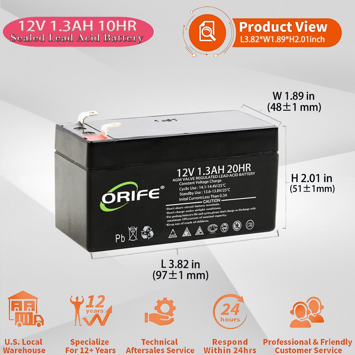 ORIFE Full Capacity Emergency Power Supply UPS Lead Acid Battery 12v 1.3ah 2.6ah Electric Car Battery Pack Toys Battery Copper