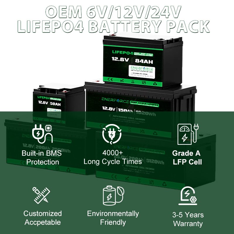 Enerforce 12V 42Ah Lithium Battery Pack 12.8 Volts Lifepo4 Energy Storage Pack OEM 50Ah 100Ah 150Ah 200Ah for Golf Cart
