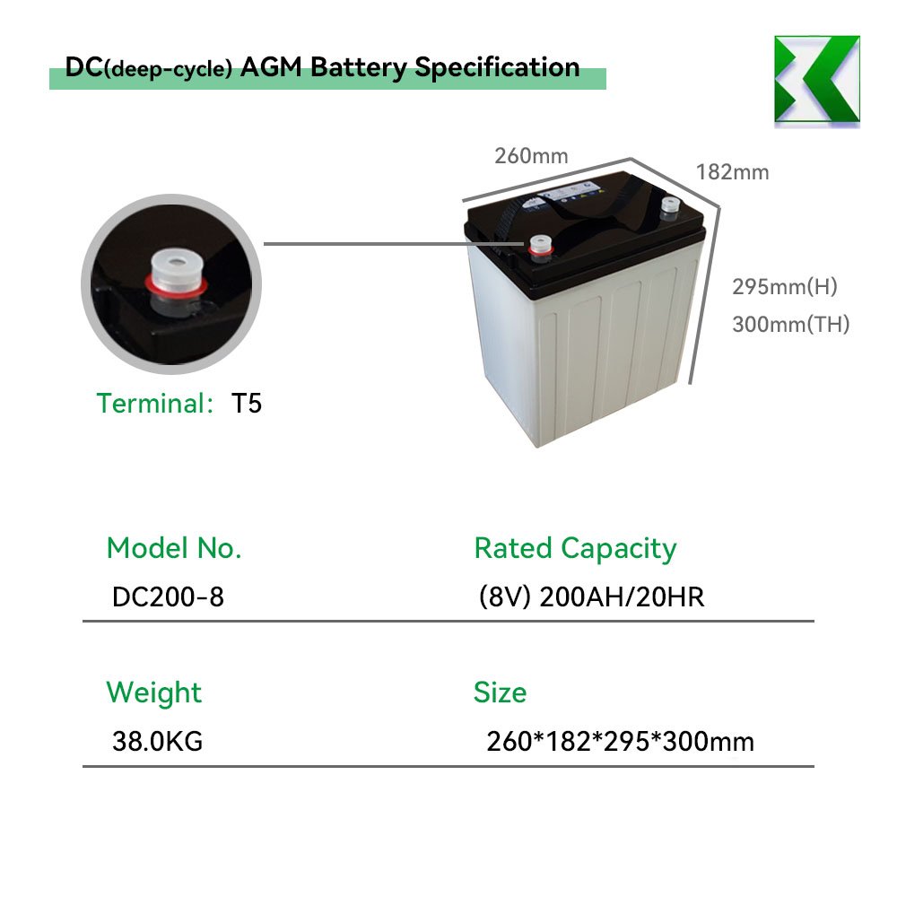 Factory Straight VRLA Deep Cycle AGM Lead acid Battery 8V 200AH Energy Storage battery for power EV car golf cart floor machine