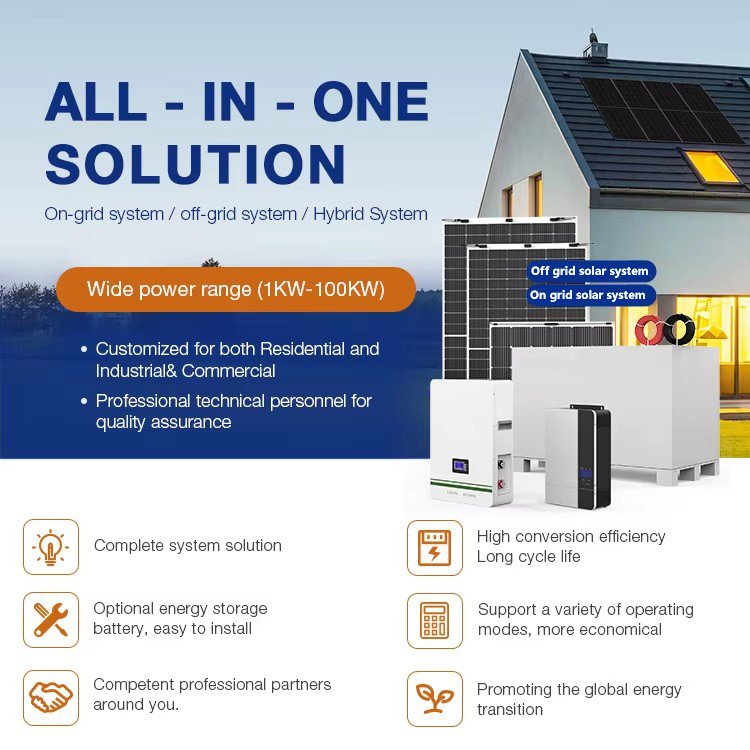 5kW 10KW Off Grid Solar Power System with Growatt Inverter 48V 100AH Power Wall LifePo4 Batteries and 60mm Height Mini Rack