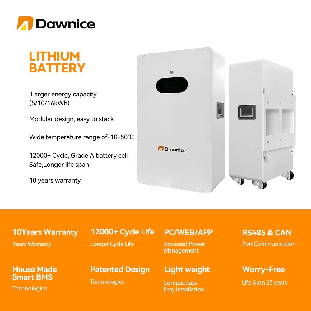 Dawnice EU Stock LiFePo4 Battery EMS 10kw 15kw 16KW 48V 51.2v 100Ah 200Ah 314ah Home Power Wall-Mounted Lithium Ion Battery