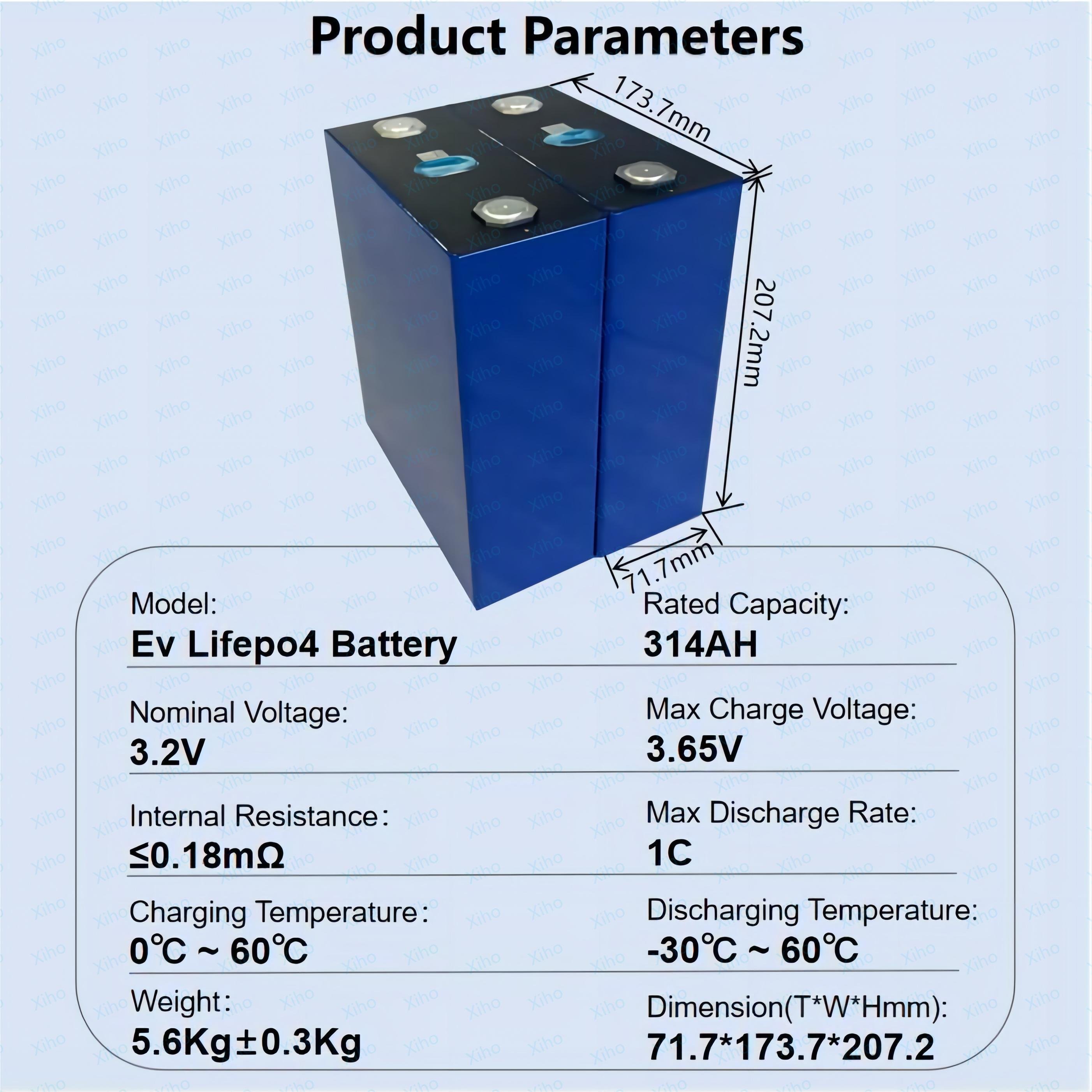 Xiho Ev E 3.2V 50Ah 100Ah 280AH 300Ah 330AH Lifepo4 Battery Cells Solar Lithium Ion Battery Solar Home Energy Storage Batteries