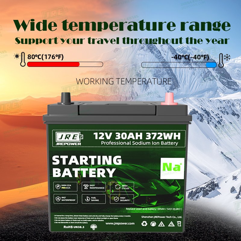 Na+ Sodium ion 12.4V 30Ah 372Wh cranking battery High 600CCA Sodium-ion Starting battery to replace lead acid battery 42B20