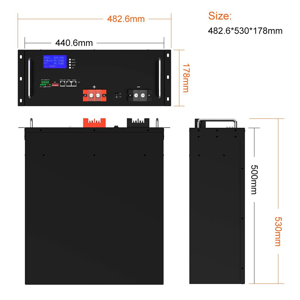 51.2V 100Ah LiFePO4 Battery Pack Solar Lithium Power Supply 48V Battery with BMS For Home Solar System