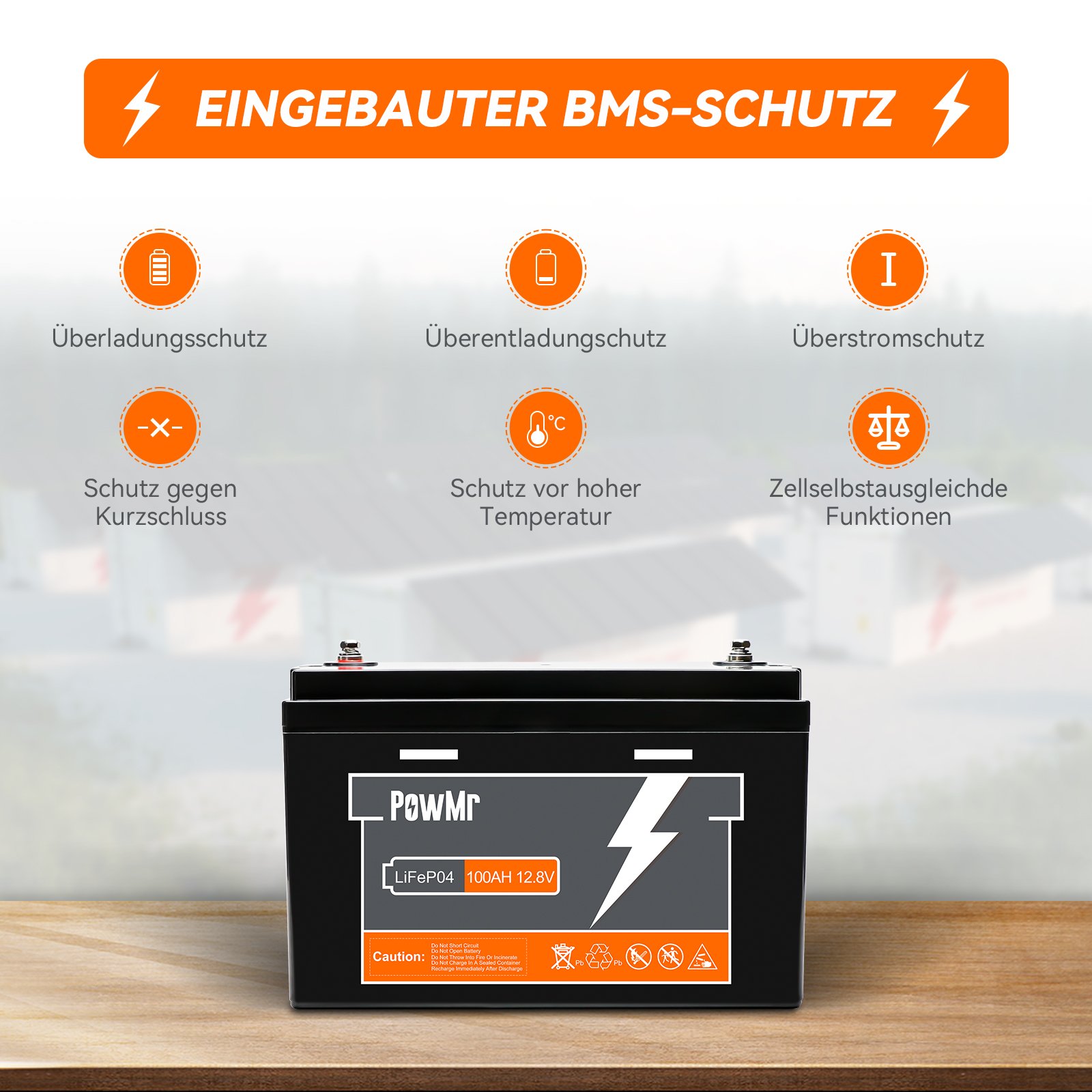 PowMr Lightweight 100Ah 12.8V Energy storage LiFePO4 Battery 100AH Lithium ion Replacing Lead Acid Battery