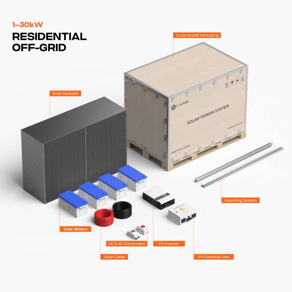Sunark Complete Set Solar Panel System 10Kw 20Kw 30Kw Lithium Batteries Hybrid Solar Energy System For Home Off grid Full Set