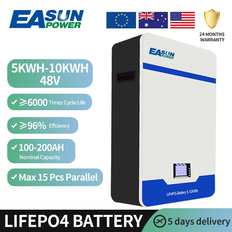 Easun Power battery 5Kwh 10Kwh Lifepo4 Storage Battery 48V 100ah 200ah Power Wall Mounted Lithium LFP gel acid lead batteries