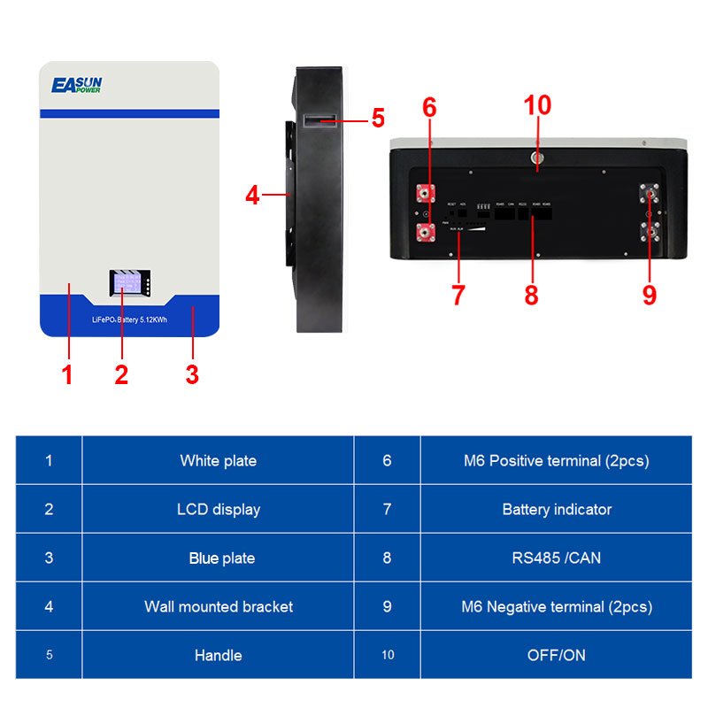 Easun Power battery 5Kwh 10Kwh Lifepo4 Storage Battery 48V 100ah 200ah Power Wall Mounted Lithium LFP gel acid lead batteries