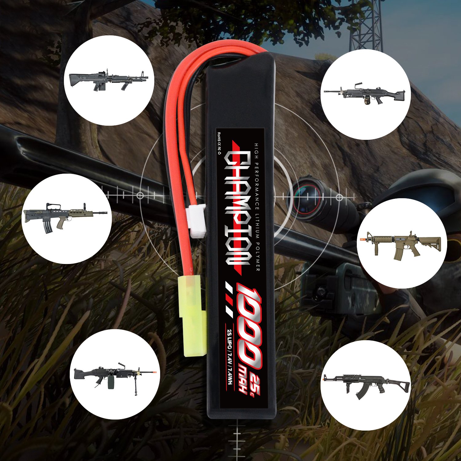Factory Price CHAMPION 1000mAh 25C 2S 7.4V Soft Case Rechargeable Lipo Batteries Pack with Mini Tamiya for Airsoft