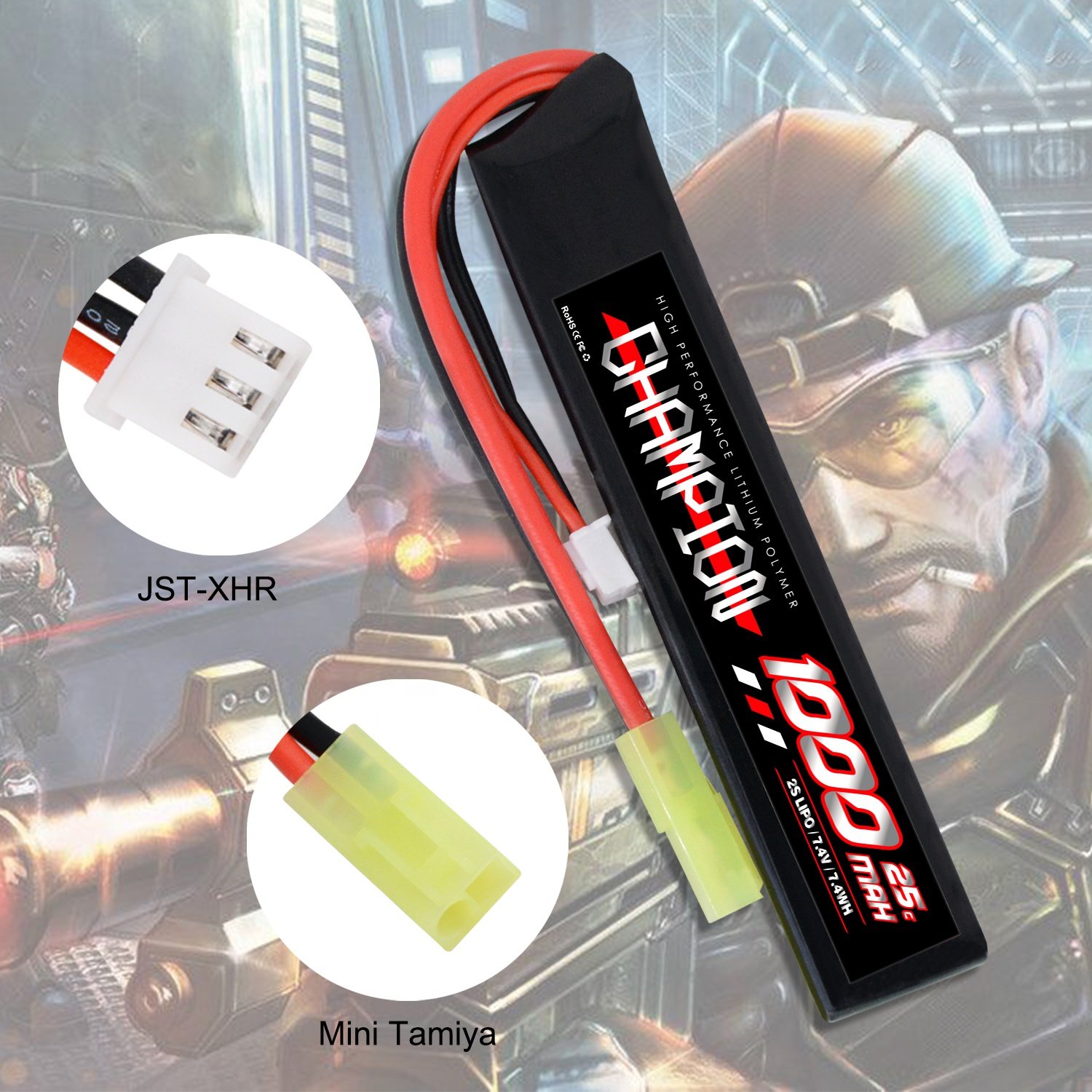Factory Price CHAMPION 1000mAh 25C 2S 7.4V Soft Case Rechargeable Lipo Batteries Pack with Mini Tamiya for Airsoft