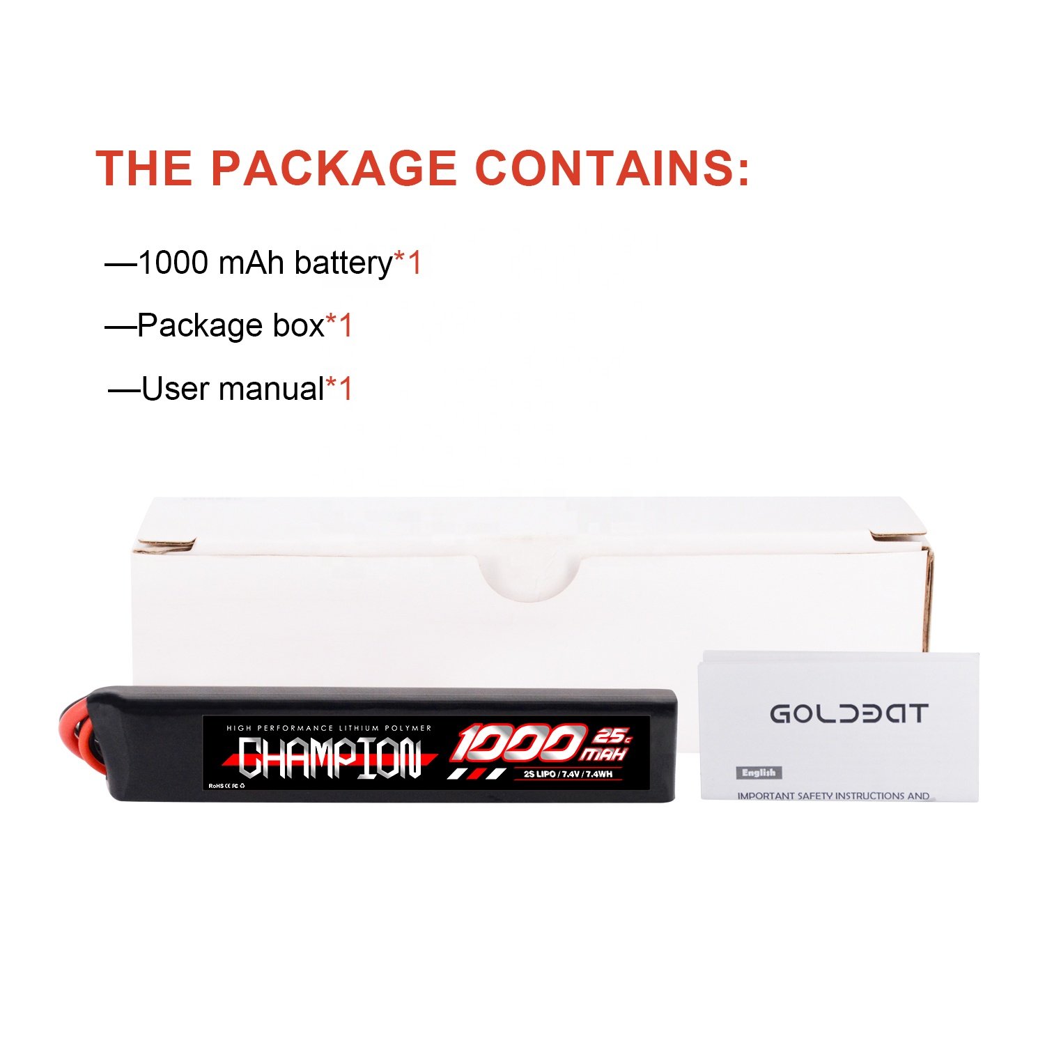 Factory Price CHAMPION 1000mAh 25C 2S 7.4V Soft Case Rechargeable Lipo Batteries Pack with Mini Tamiya for Airsoft