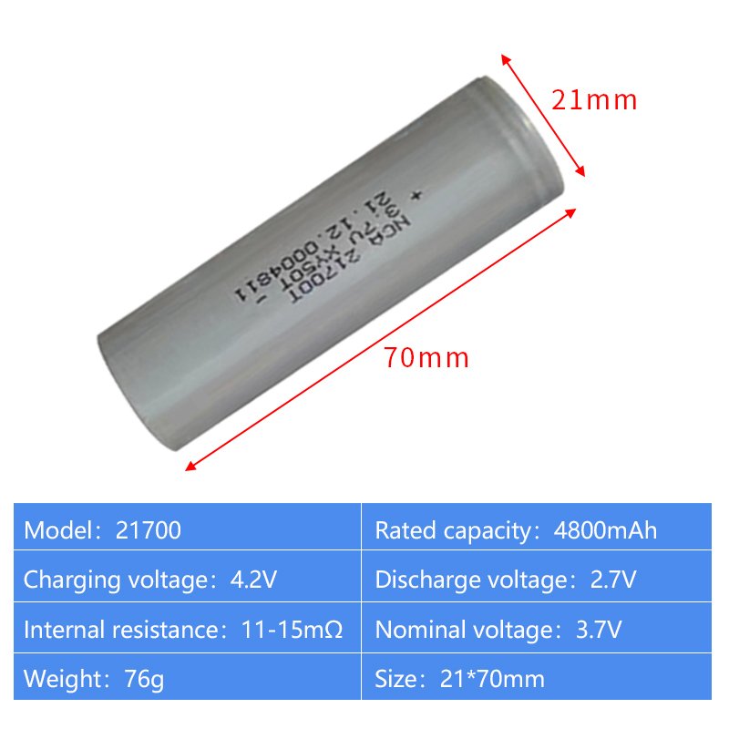 Li-Ion Battery 21700 3.7V 4800mAh 5000mAh 4000mAh NCM lithium-ion cylindrical rechargeable batteries
