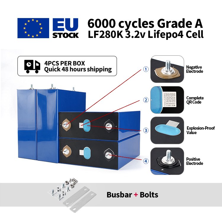 EU Lifepo4 stock EV 3.2V 280ah LF280K 6000cycles DIY solar LiFePO4 Prismatic battery cell Lithium Ion Batteries