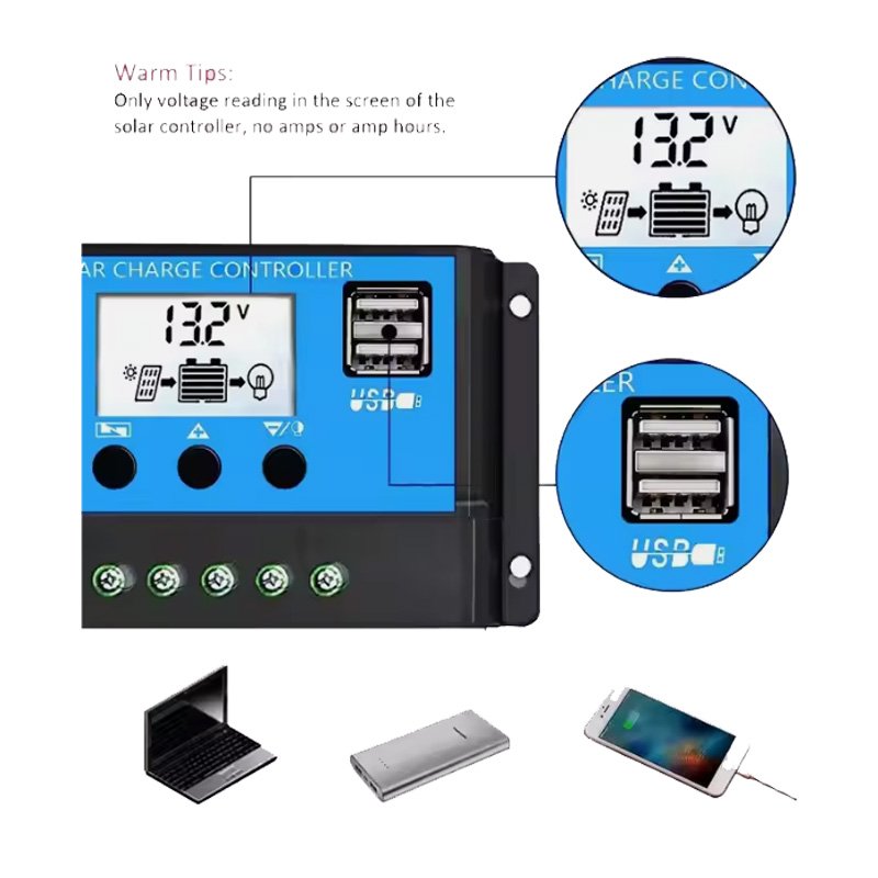 30A Pwm Solar Charger Controller Two USB Lead Acid Battery Charger 12V/24V Solar Charge Controller