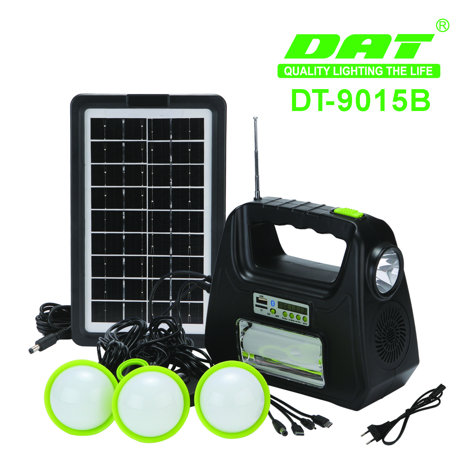 DT-9015B DAT AC to DC solar lighting system with Music and FM radio function solar lighting kits with USB function