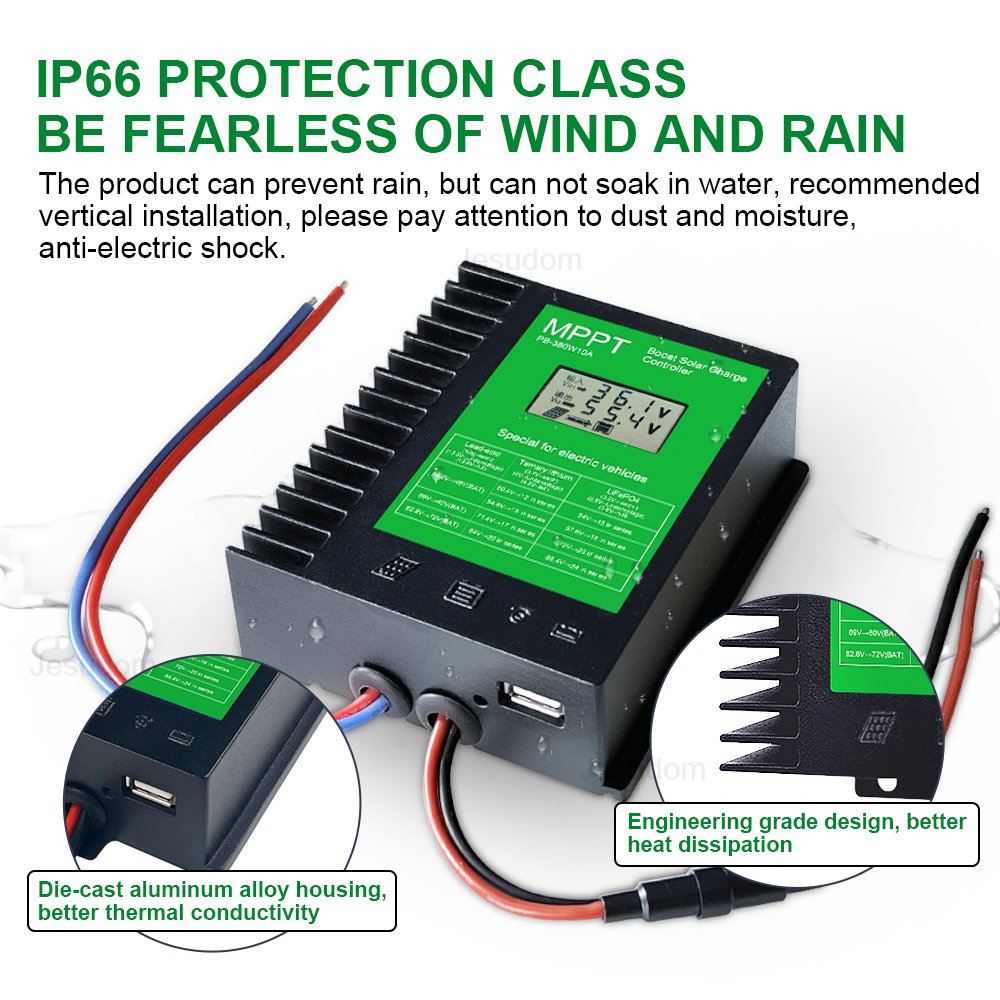 MPPT Solar Controller 380W Boost from 12-50V Input To 48V 60V 72V DC Output Battery Charger