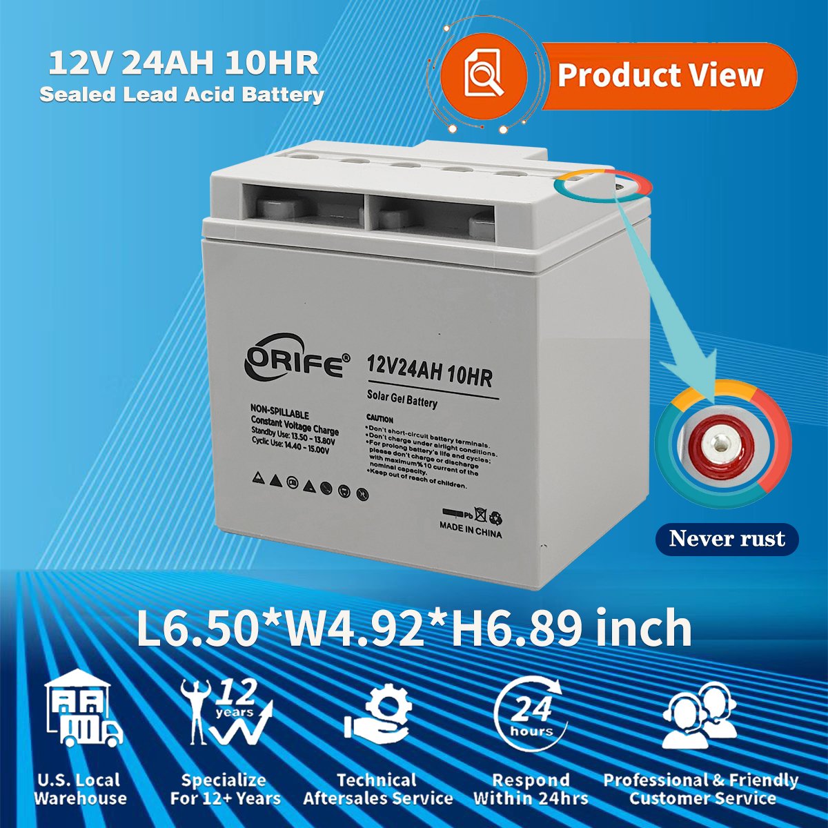 ORIFE custom long life solar deep cycle gel 24ah sealed lead acid battery 12v