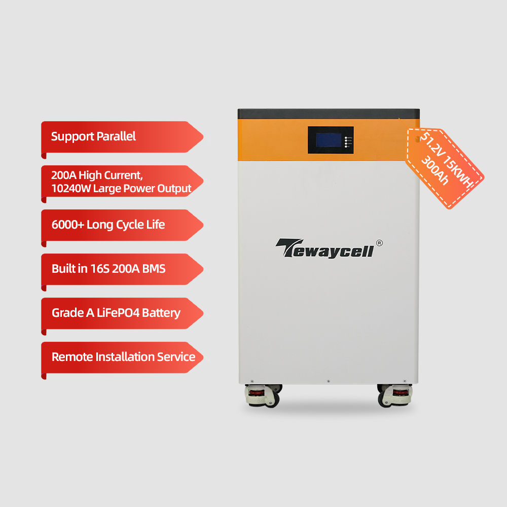 Tewaycell Power wall 48V 200Ah 300Ah 400Ah 10KWH 15KWH 20KWH with Grade New Cells Energy Storage System