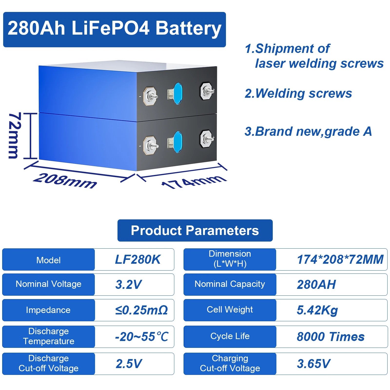 lithium ion battery 3.2v 280ah lifepo4 battery cell with terminal long run 3.2v 200ah 280ah 320ah cell lifepo4 battery
