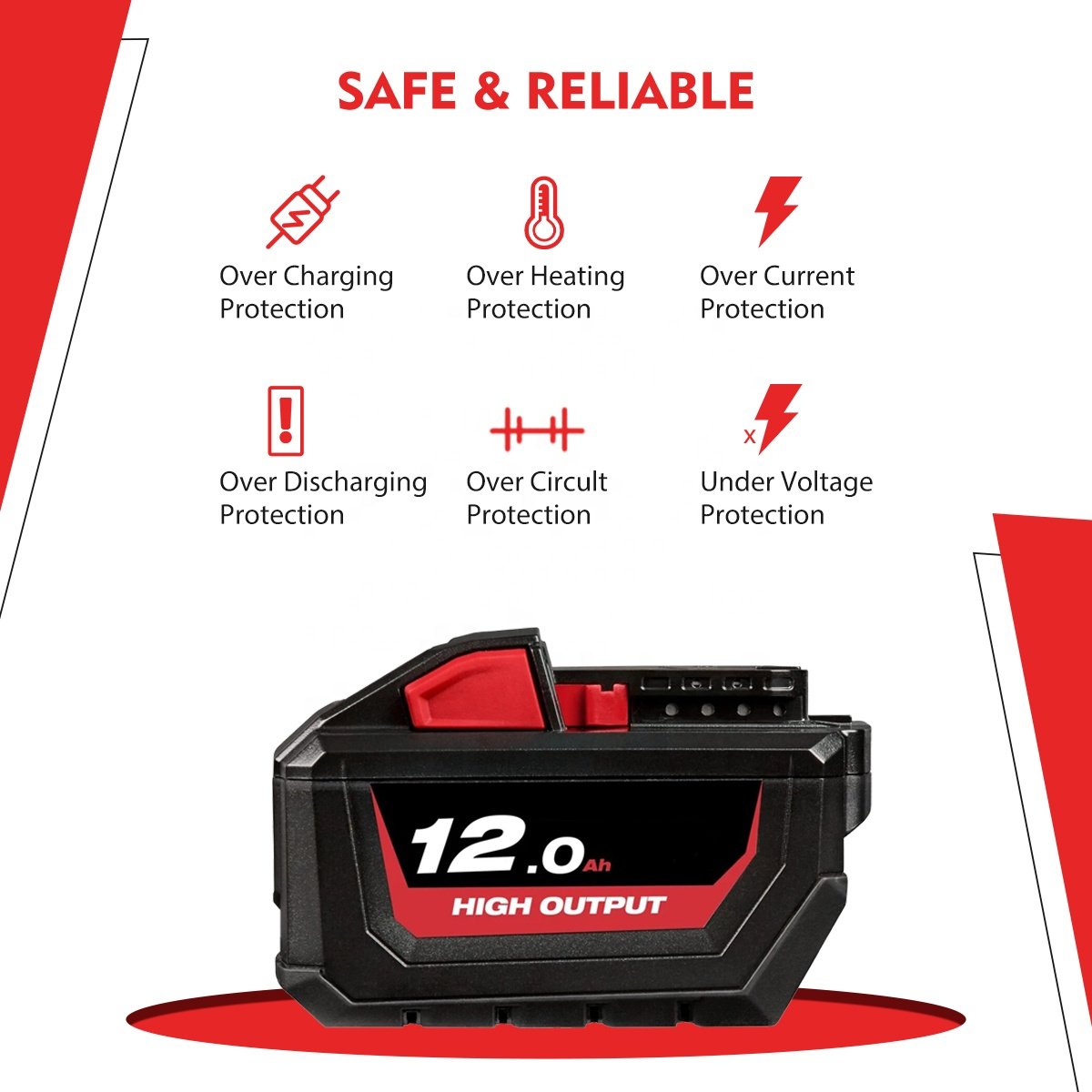 Hot Sale High Output Power Tool Battery for Milwaukees 18V 12.0Ah Lithium Ion Battery M18B Replacement Cordless Drill Battery