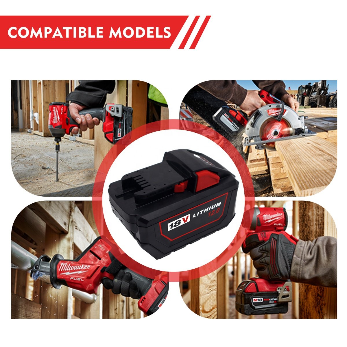 Hot Sale High Output Power Tool Battery for Milwaukees 18V 12.0Ah Lithium Ion Battery M18B Replacement Cordless Drill Battery