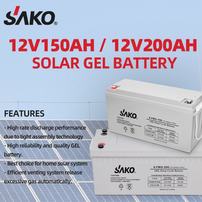 Sako Deep Cycle GEL Lead Acid Battery 200Ah 12V 150Ah Solar Power Energy Storage Battery