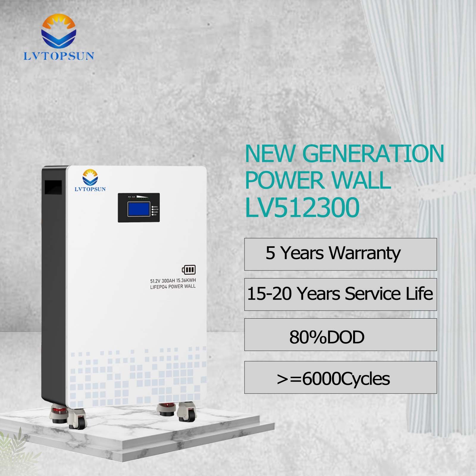 LVTOPSUN 15kwh 51.2v 300ah Solar Rechargeable lithium ion battery li-ion lithium lifepo4 battery