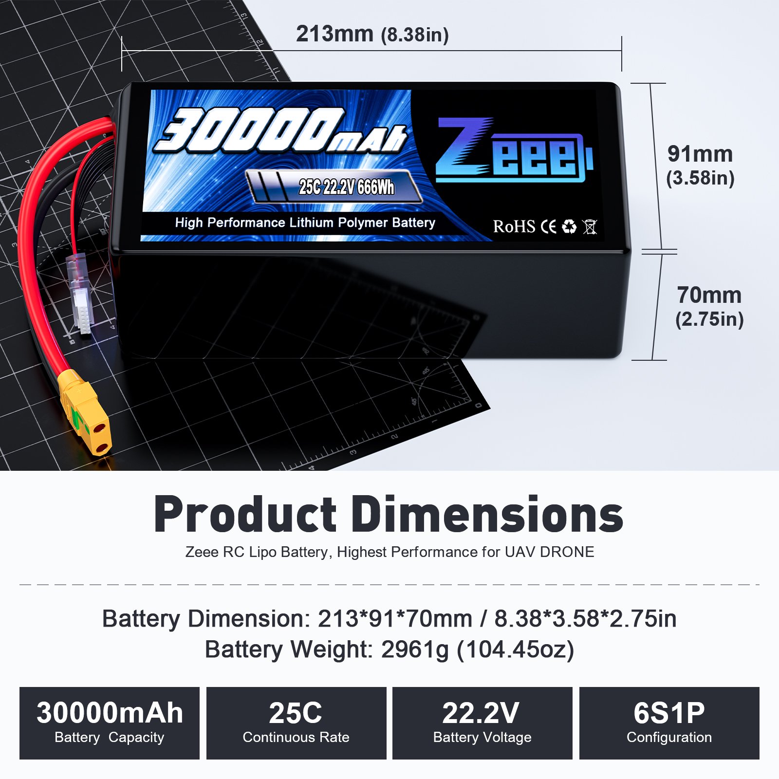 Zeee FPV Lipo Battery 25C drone battery 30000mah/22000mah 22.2V lipo battery for agriculture multi-rotor FPV DRONE /Aircaft