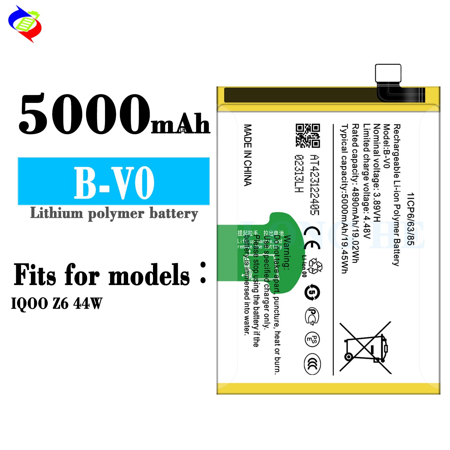 B-V0 4.48V 5000mAh High quality Mobile Phone Battery For VIVO IQOO Z6 44W Original lithium-ion batteries