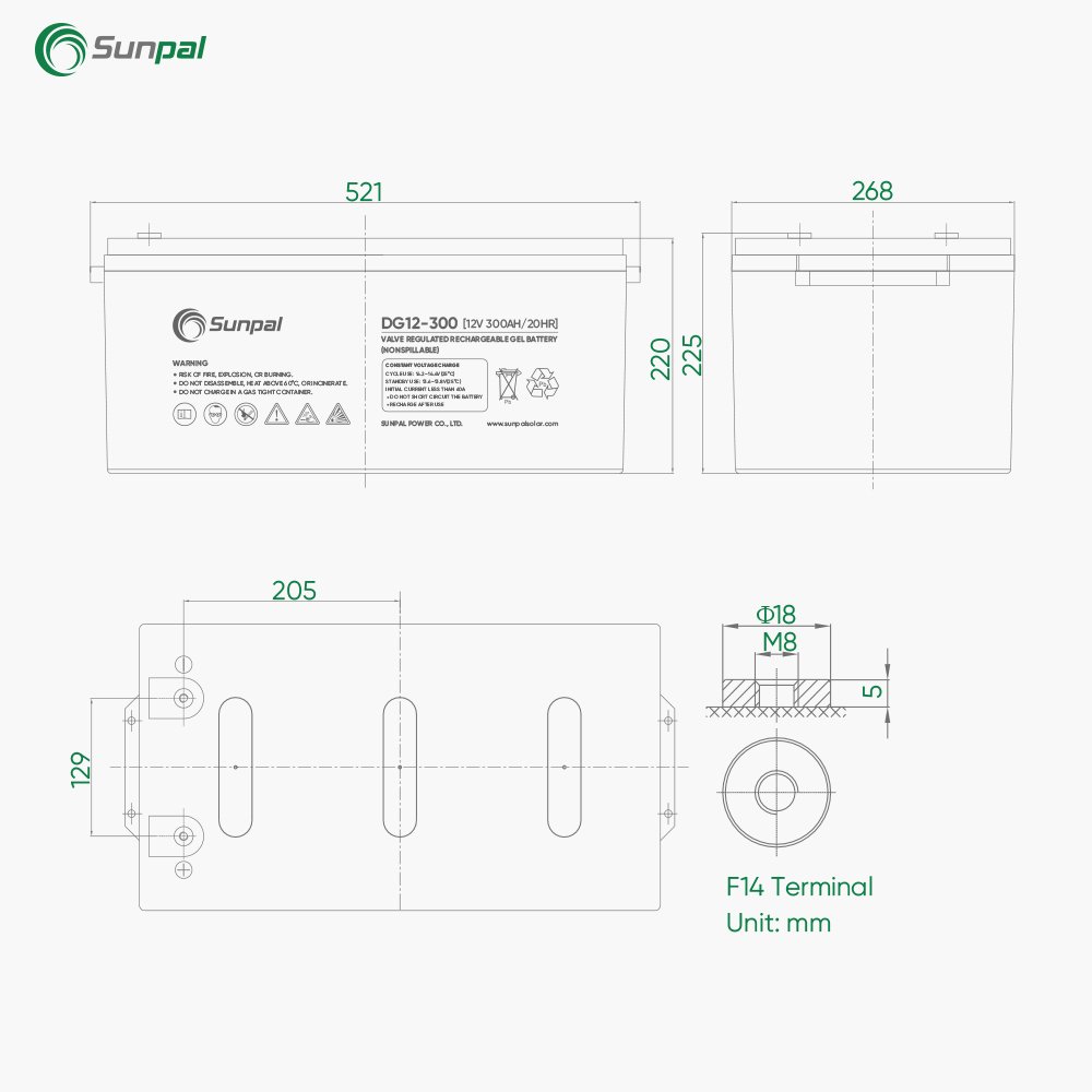 Sunpal Deep Cycle Vrla Battery 12V 100Ah 200Ah Sealed Lead Acid Solar Gel Rechargeable Battery