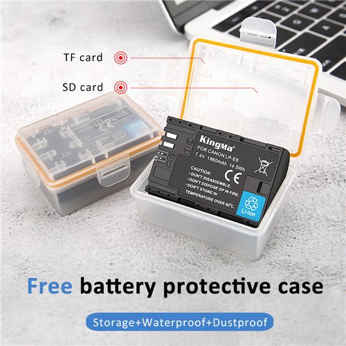 Kingma Digital Recharger 1960mAh Lithium ion Batteries LP-E6 for Canon Camera 7D2 EOS 60D 7D 6D