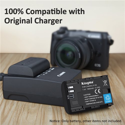 Kingma Digital Recharger 1960mAh Lithium ion Batteries LP-E6 for Canon Camera 7D2 EOS 60D 7D 6D
