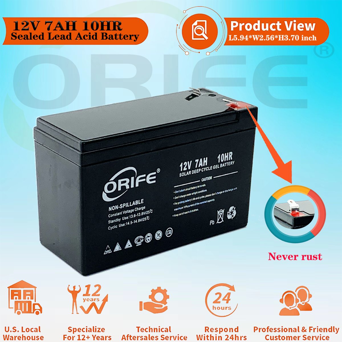 ORIFE Mini Traction 12v 7ah Container Sealed Lead Acid Rechargeable Battery