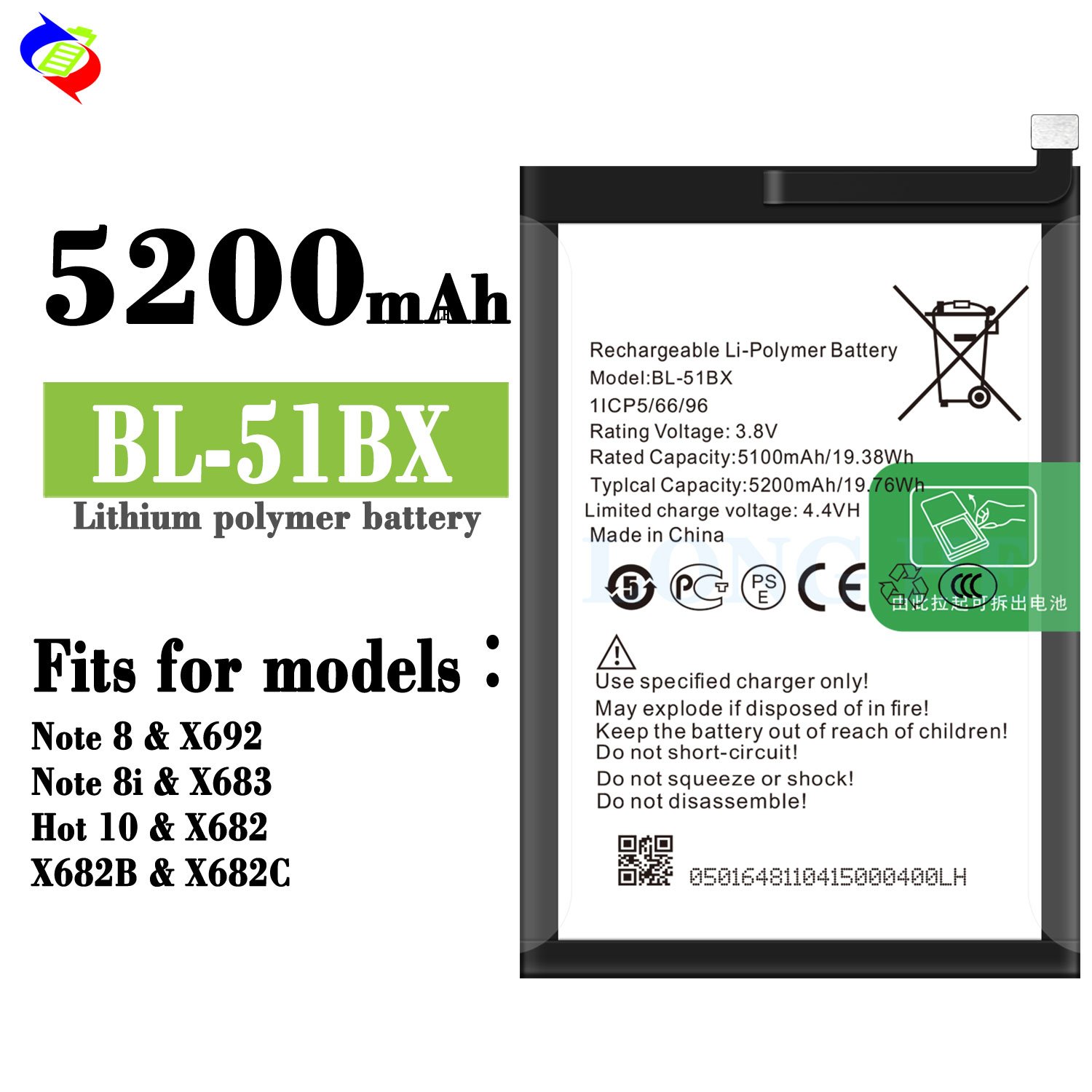 5200mAh BL-51BX X683 mobile phone battery for infinix Note 8 battery