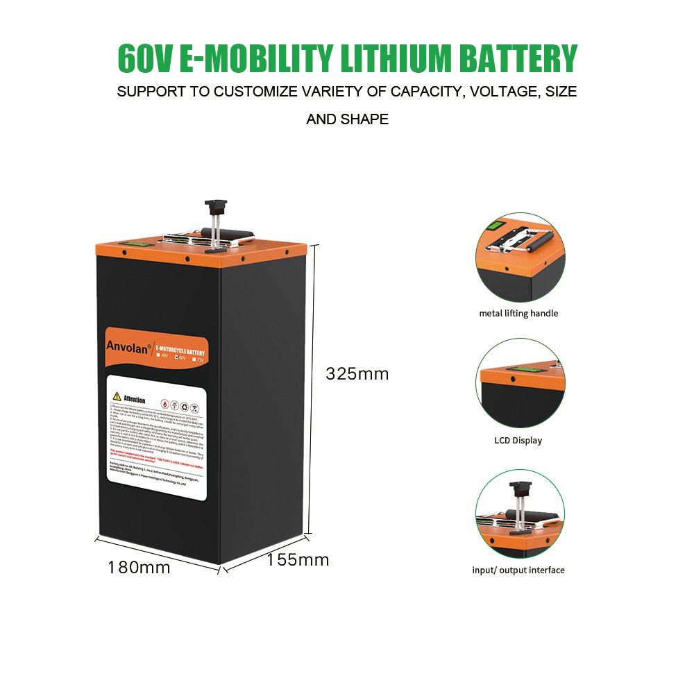 Long-lasting E-Motorcycle Battery 1000W-3000W 60V 30AH 50AH 70Ah Scooter Boat Tricycle Forklift Lithium Ion Battery with BMS