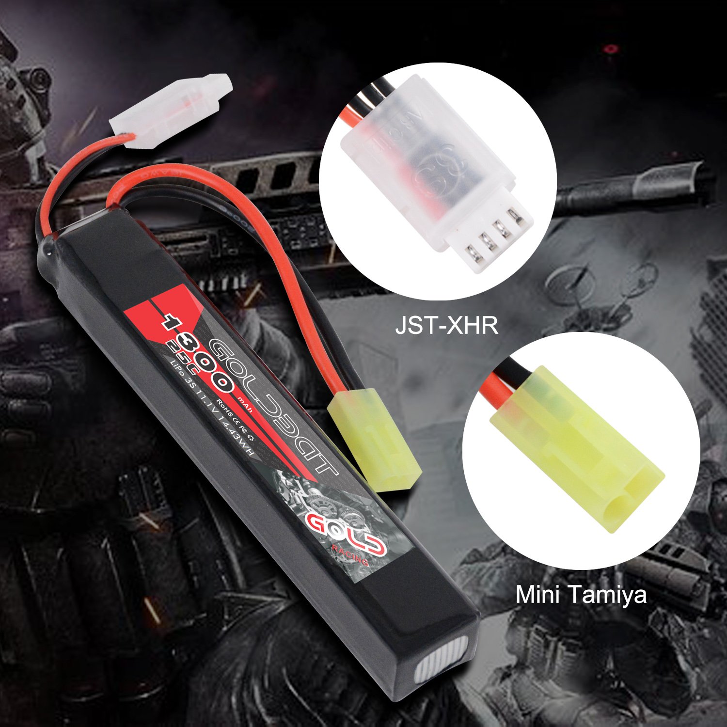High Capacity GOLDBAT 1300mAh 11.1V 25C 3S Lithium Ion Battery Lipo Packs for Airsoft Toys