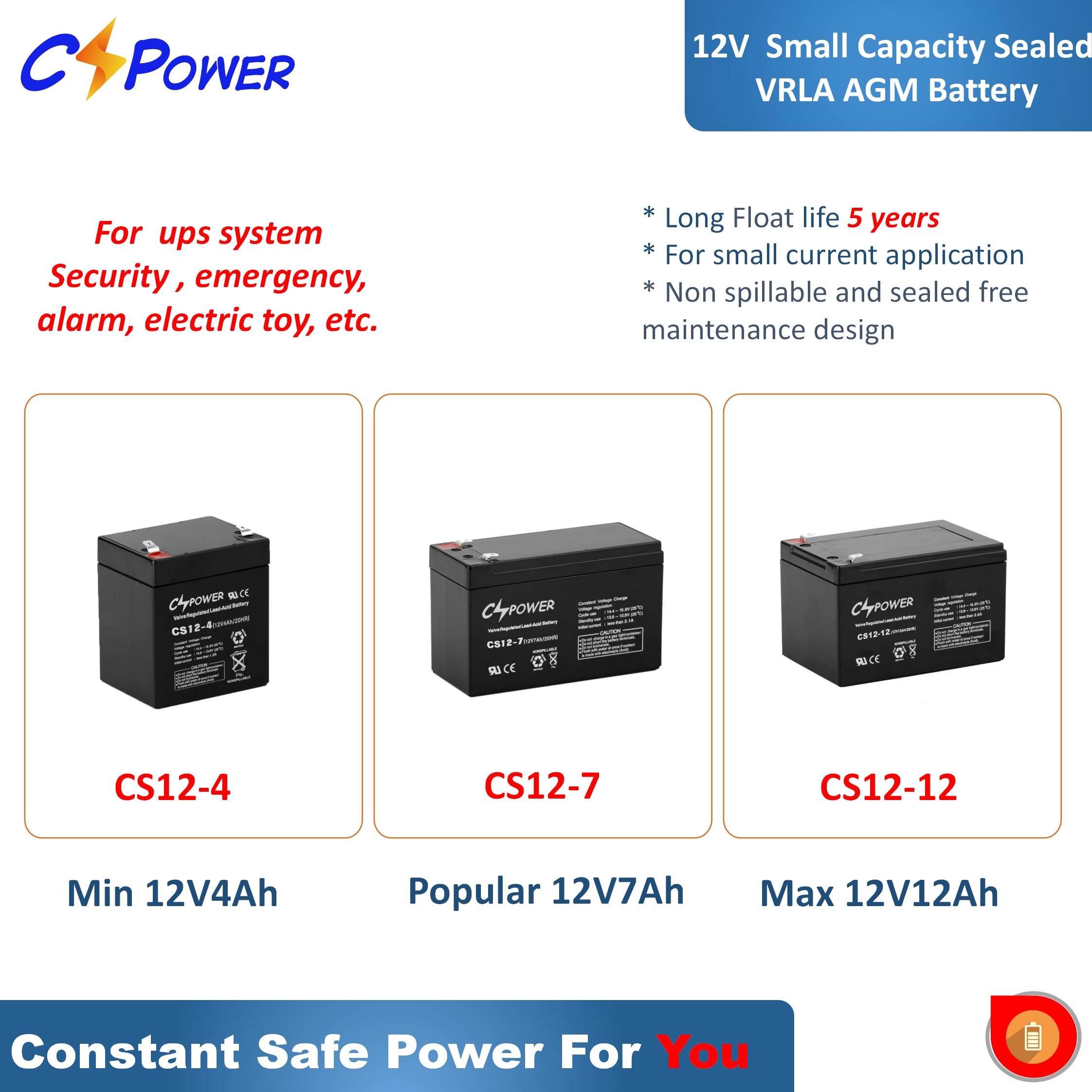CSPower 12V 18AH 12 Volt 18 Amp AGM SLA Battery For UPS Systems CS12-18