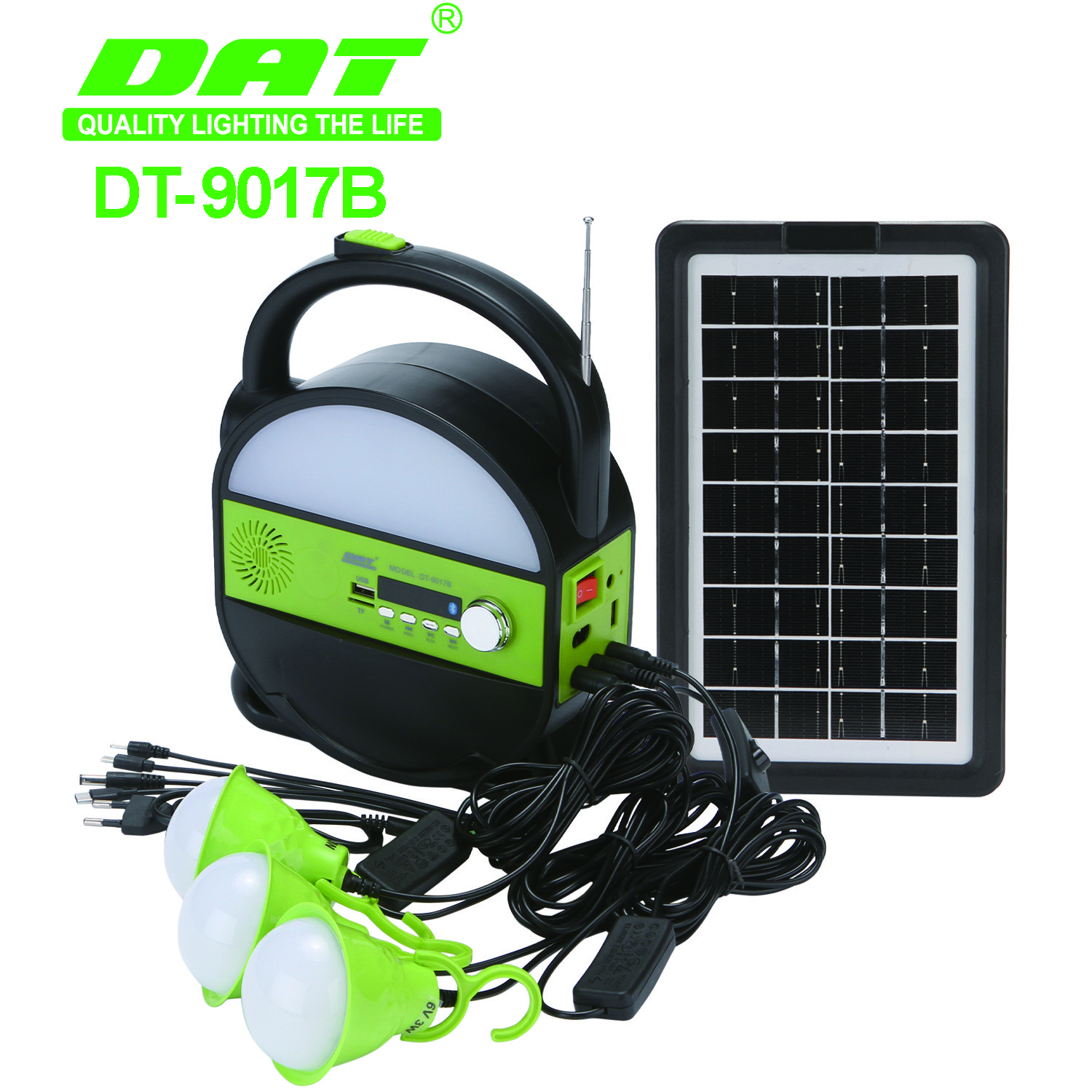 DT-9017B DAT solar energy system kits home solar lighting system with three bulbs solar mini inverter solar FM radio