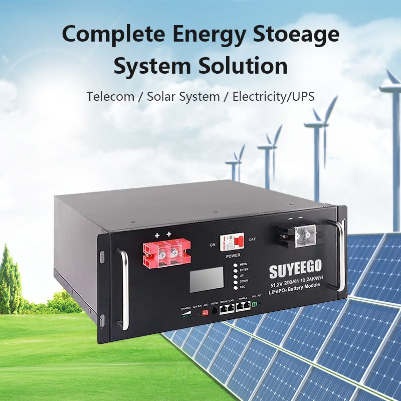 SUYEEGO Lifepo4 48V Inverter Hybrid Solar 51.2V 100ah 200ah Power Rack Mounted Battery 10kwh Lithium Ion Batteries