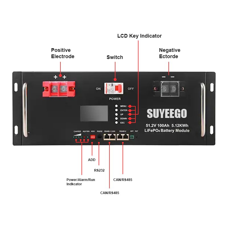 SUYEEGO Lifepo4 48V Inverter Hybrid Solar 51.2V 100ah 200ah Power Rack Mounted Battery 10kwh Lithium Ion Batteries