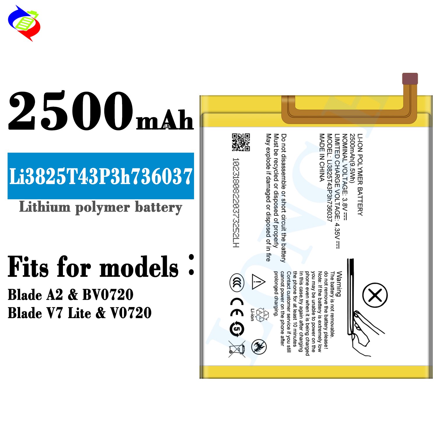 OEM 2500mAh original mobile phone battery for ZTE Blade A2 V7 Lite BV0720 Li3825T43P3h736037 battery